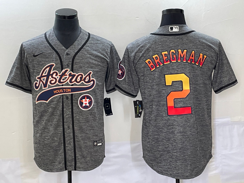 Men's Houston Astros #2 Alex Bregman Gray With Patch Cool Base Stitched Baseball Jersey Men's Houston Astros #2 Alex Bregman Gray With Patch Cool Base Stitched Baseball Jersey